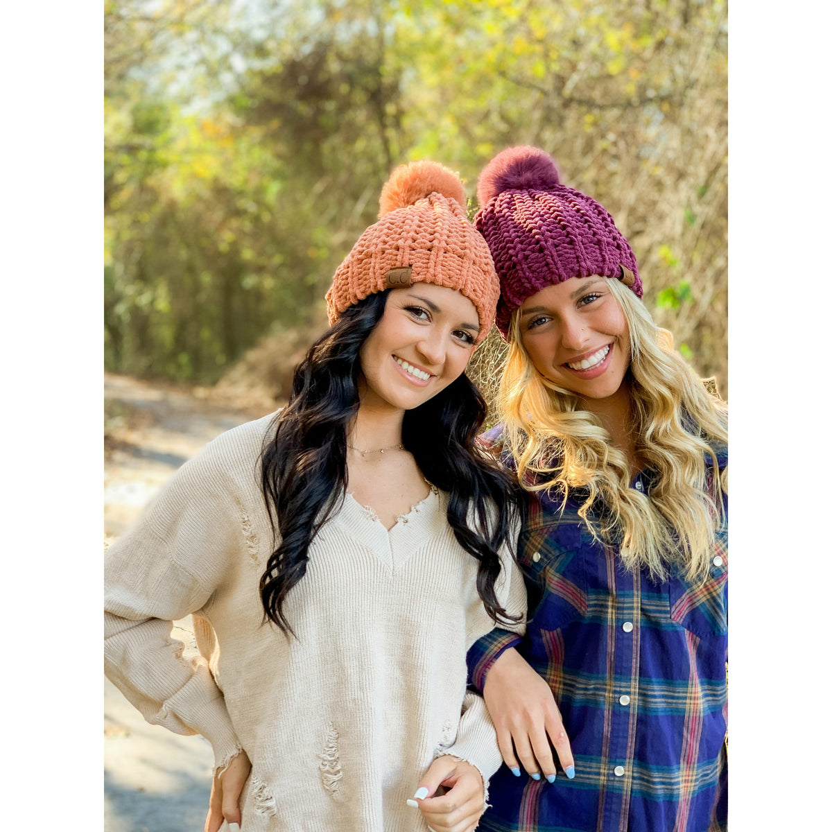 Chenille Chunky Knit Faux Fur Pom C.C Beanie HAT2086