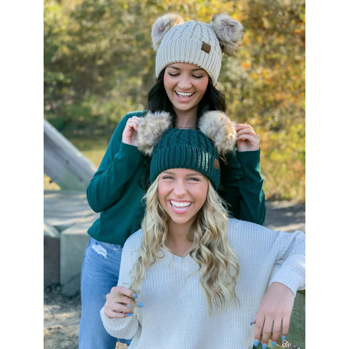 Cable Knit Double Pom Beanie HAT2055