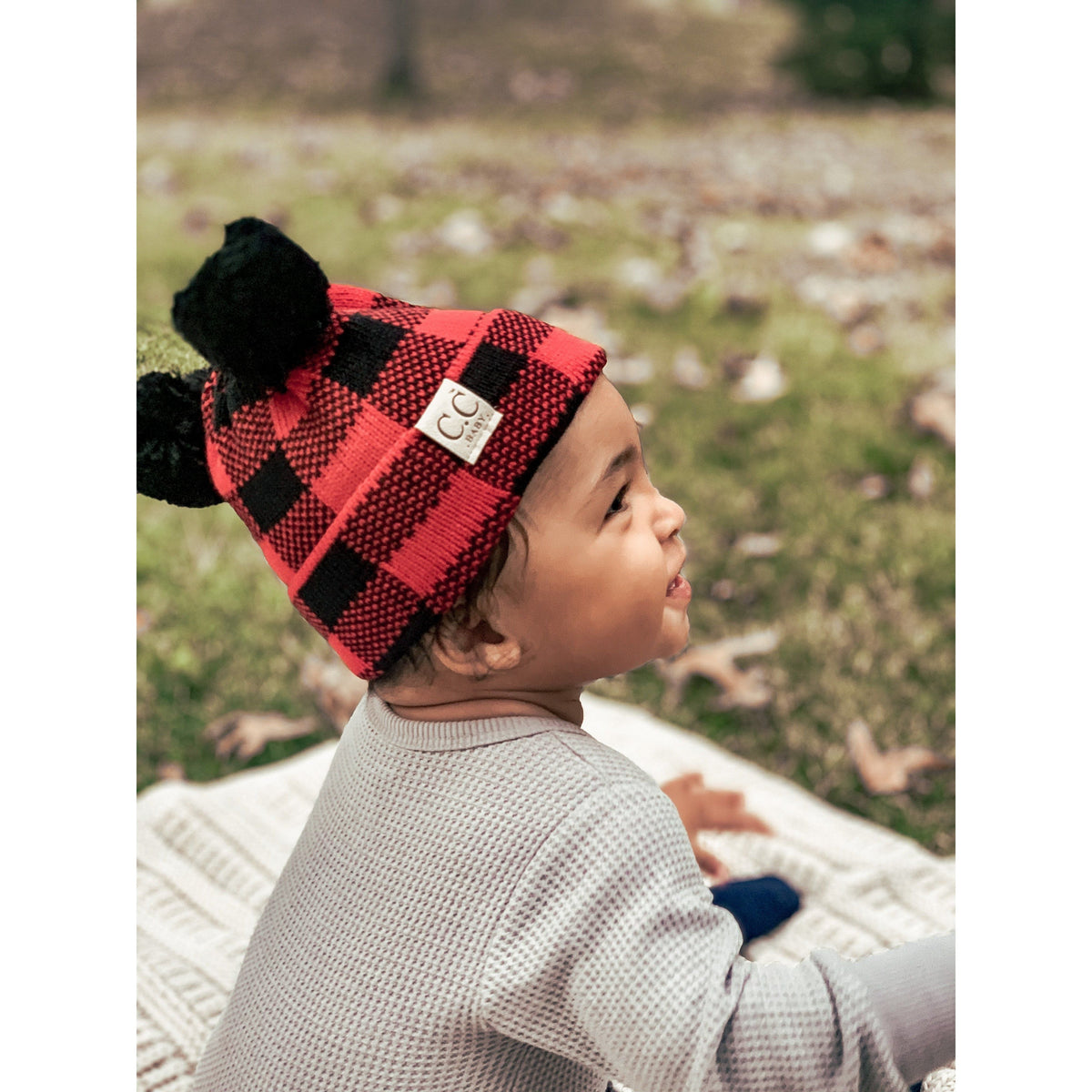 BABY Buffalo Plaid Pom Pom Beanie BABY73POMPOM