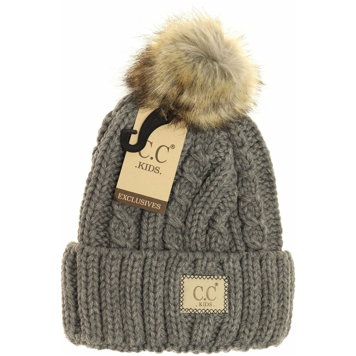 KIDS Cable Ribbed Fur Pom Beanie KIDS2031