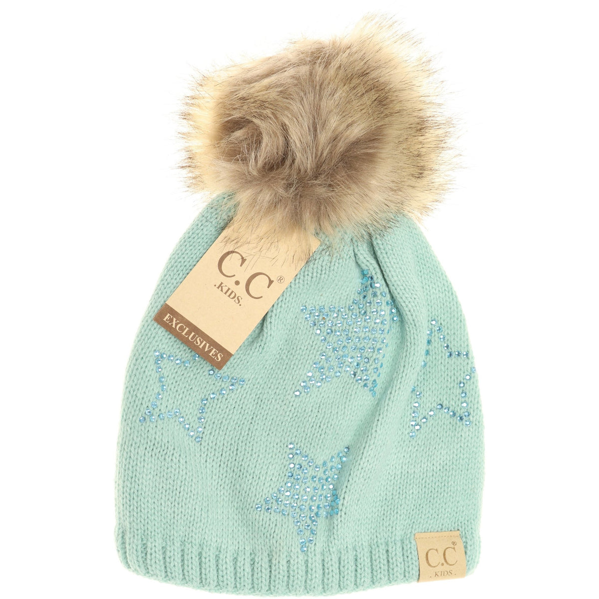 Kids Rhinestone Star Fur Pom CC Beanie KIDS501