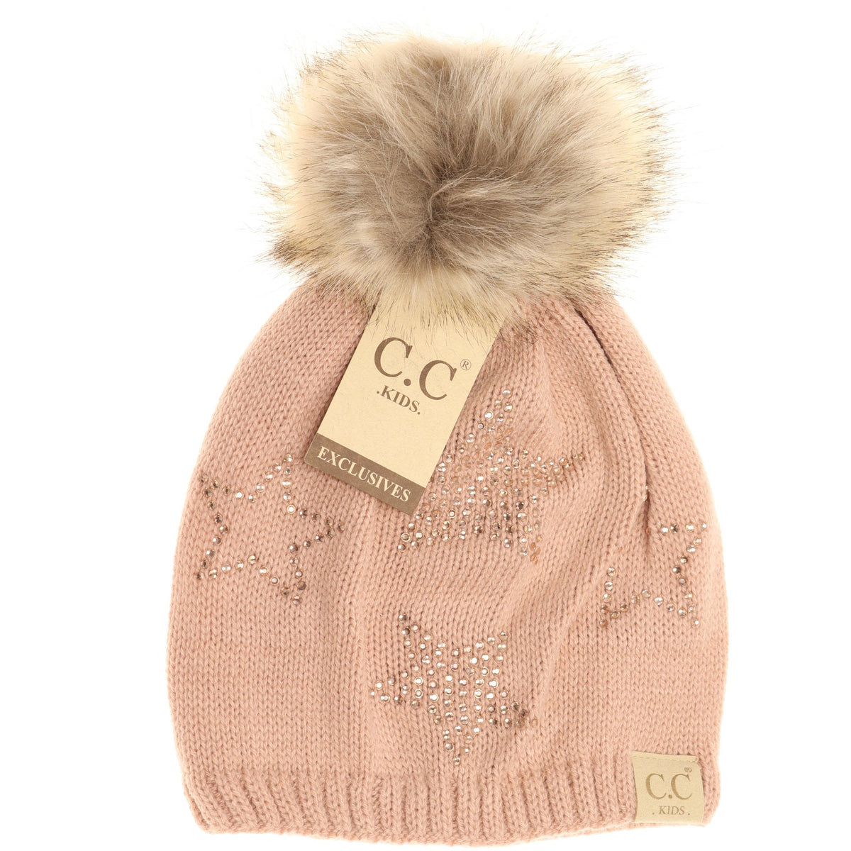 Kids Rhinestone Star Fur Pom CC Beanie KIDS501