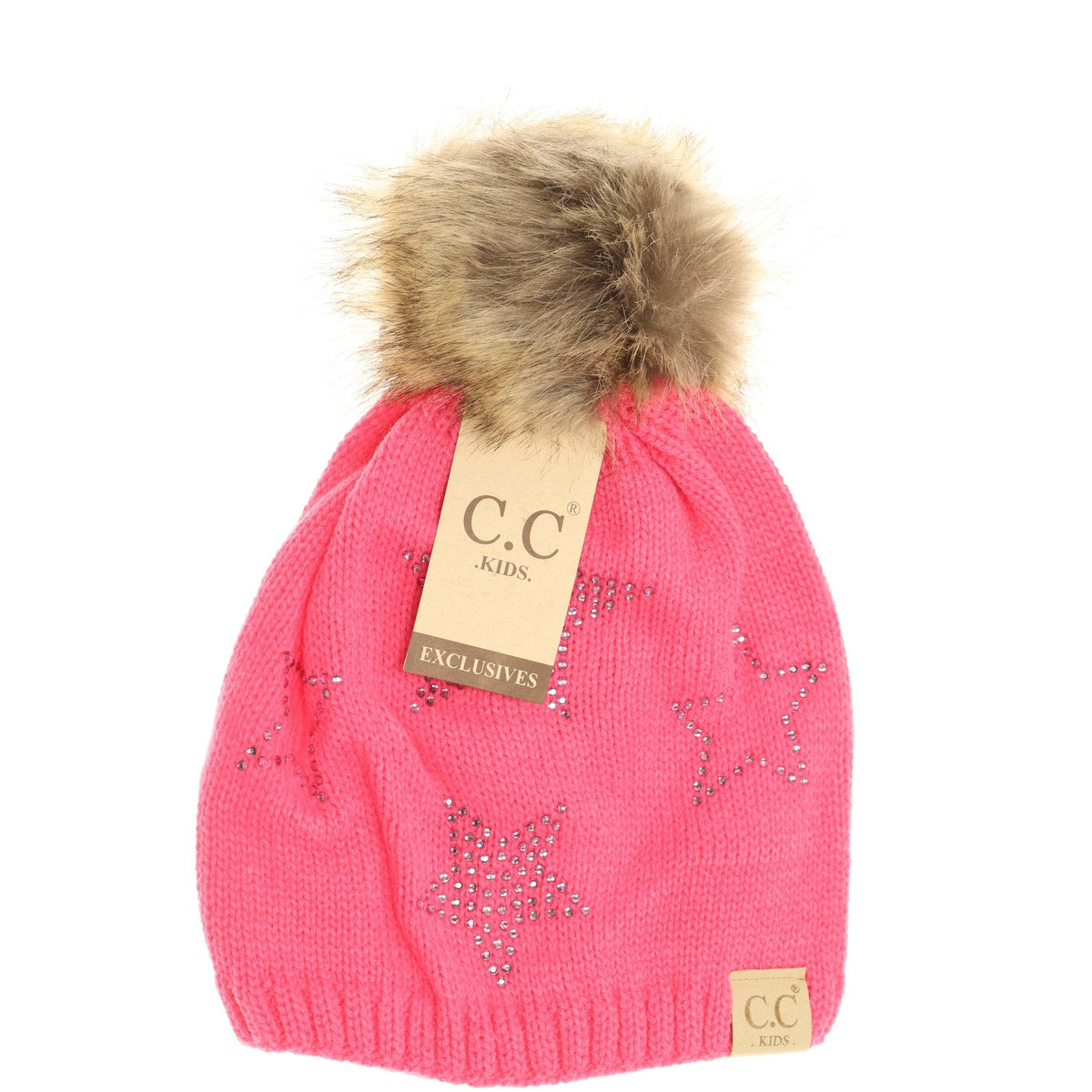 Kids Rhinestone Star Fur Pom CC Beanie KIDS501