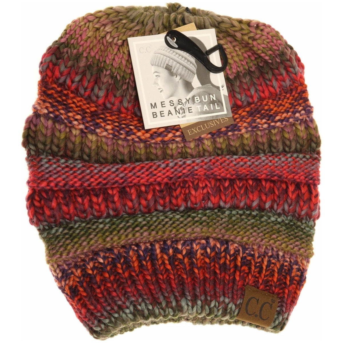 Multi Color Cable Knit CC Beanie Tail MB705