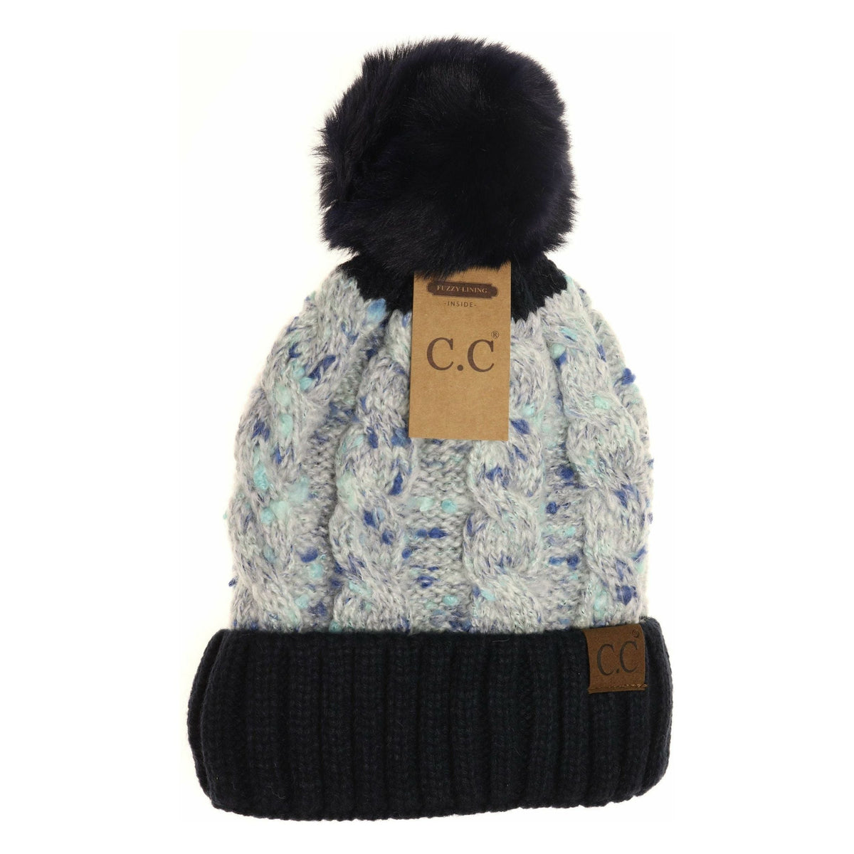 Confetti Cable Knit Faux Fur Pom Beanie HAT3621