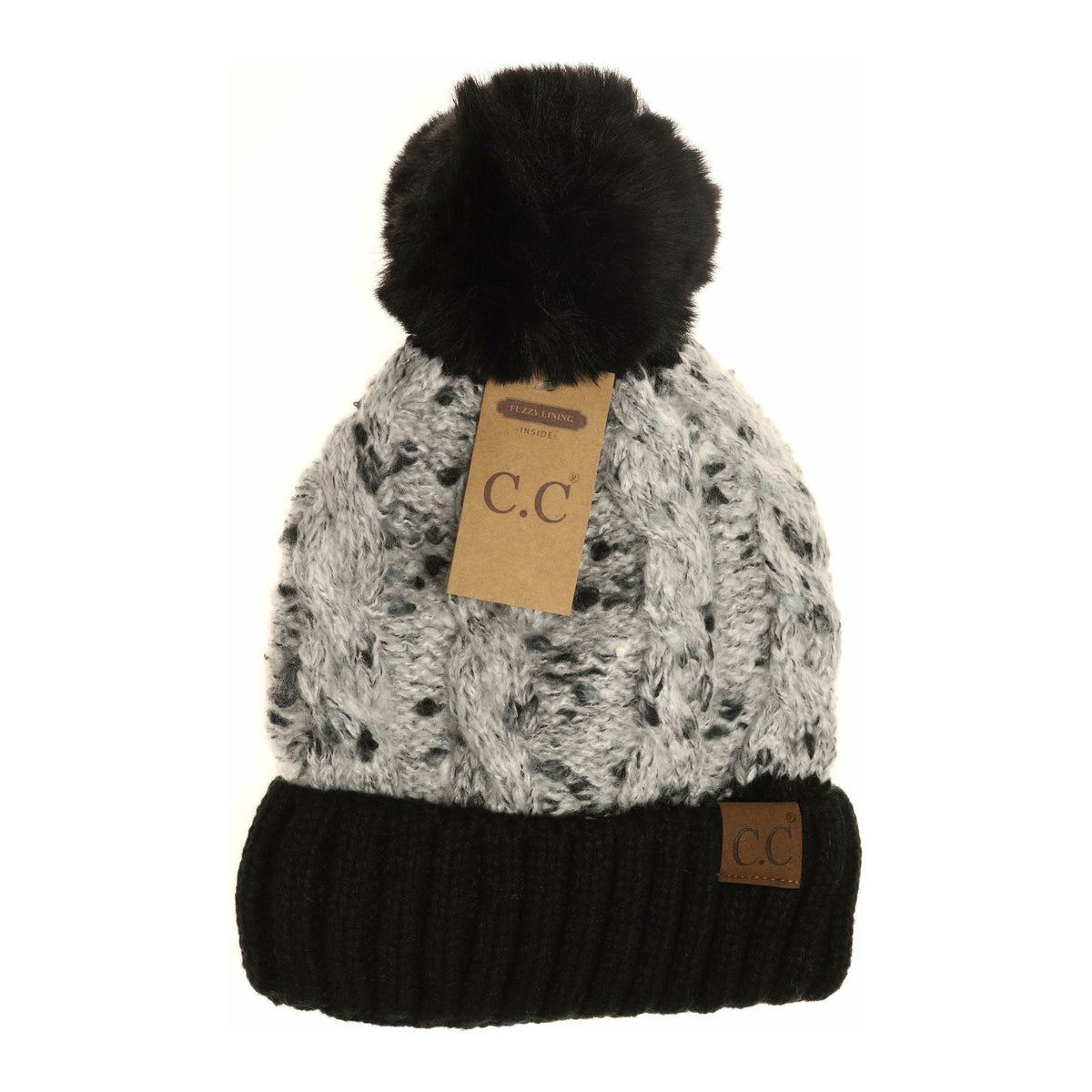 Confetti Cable Knit Faux Fur Pom Beanie HAT3621