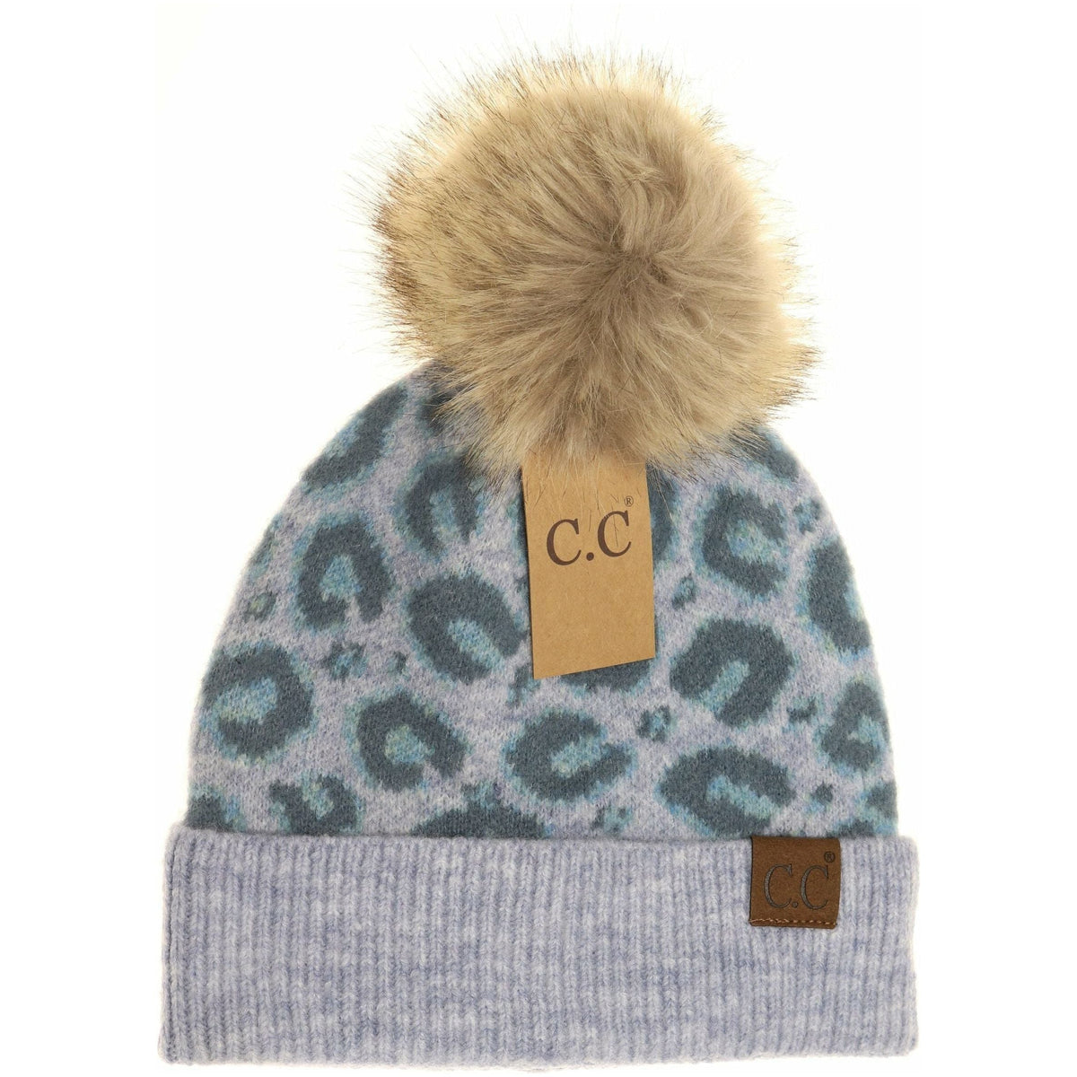 Leopard Pattern Faux Fur Pom Beanie HAT3513