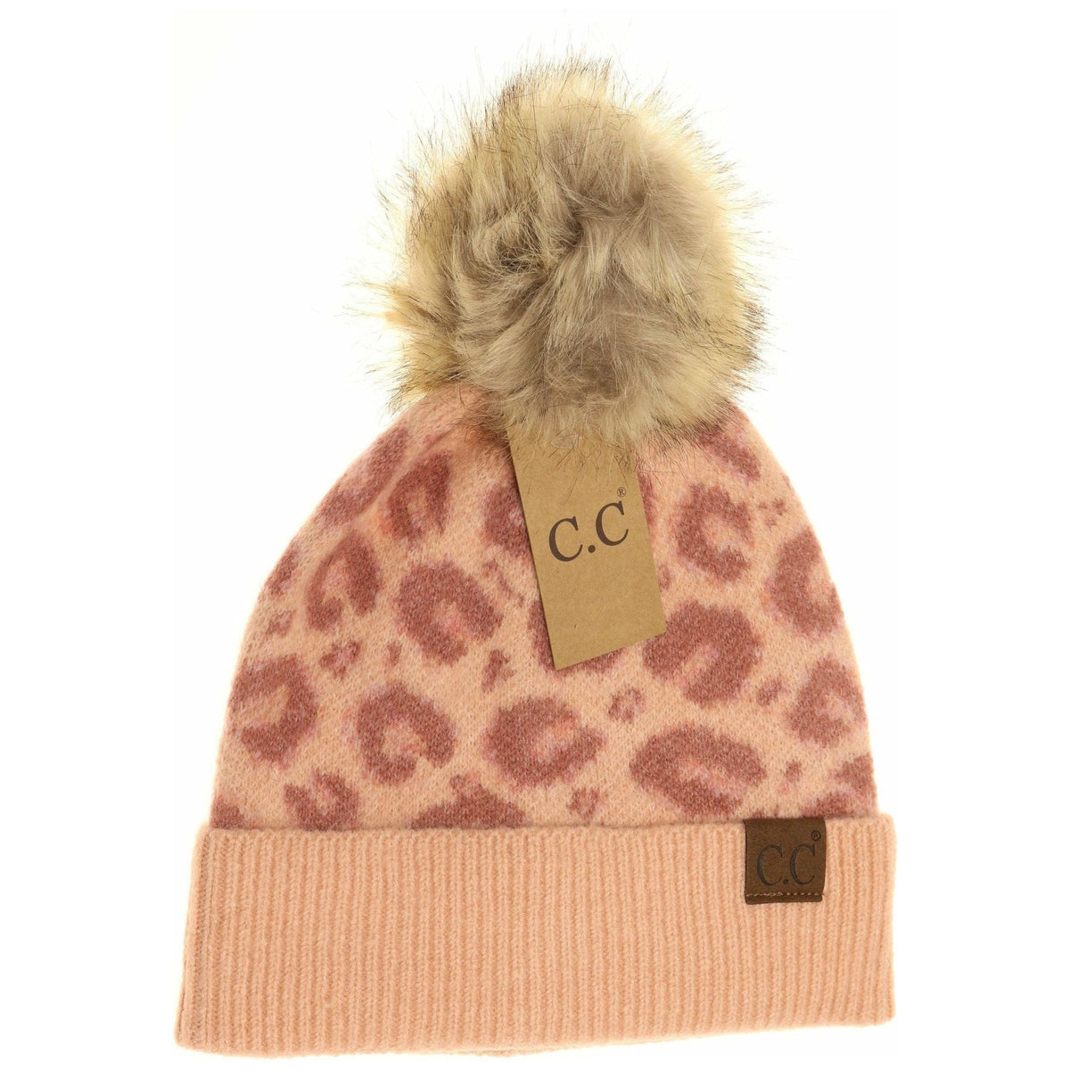 Leopard Pattern Faux Fur Pom Beanie HAT3513