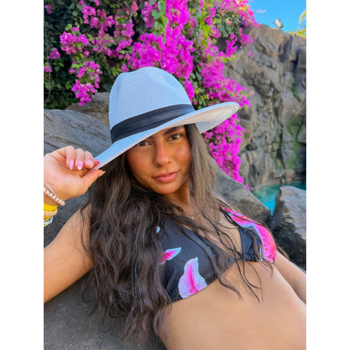 Ribbon and Leather Band C.C Panama Hat PNH0041