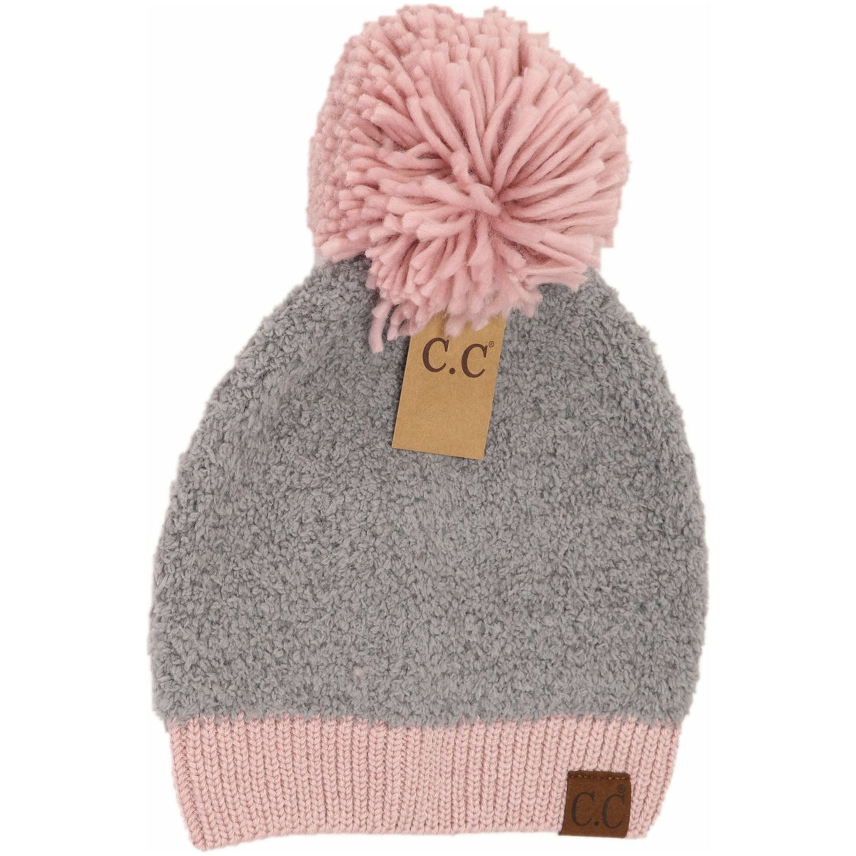 Color Block Knitted Sherpa Pom Beanie HAT2069