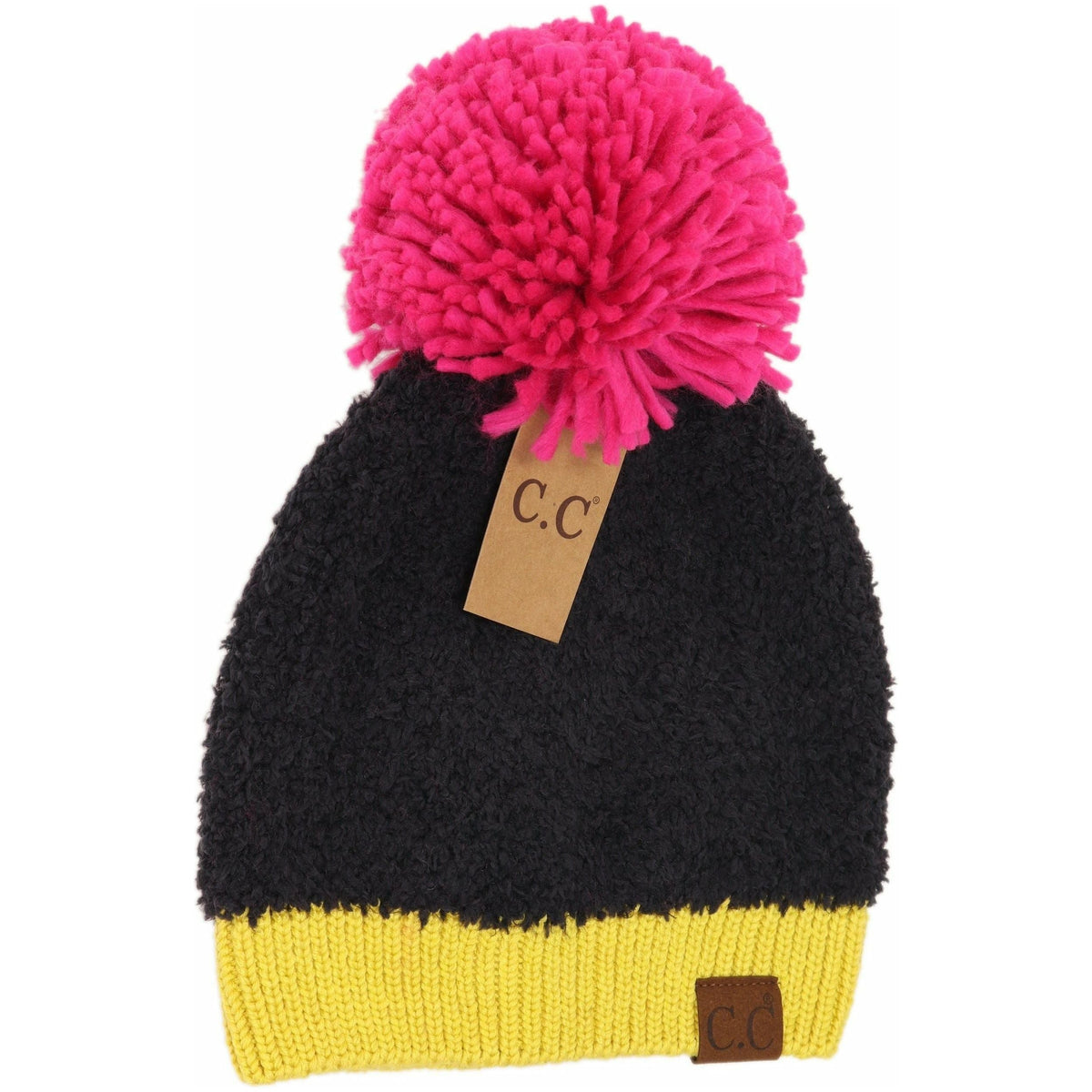 Color Block Knitted Sherpa Pom Beanie HAT2069