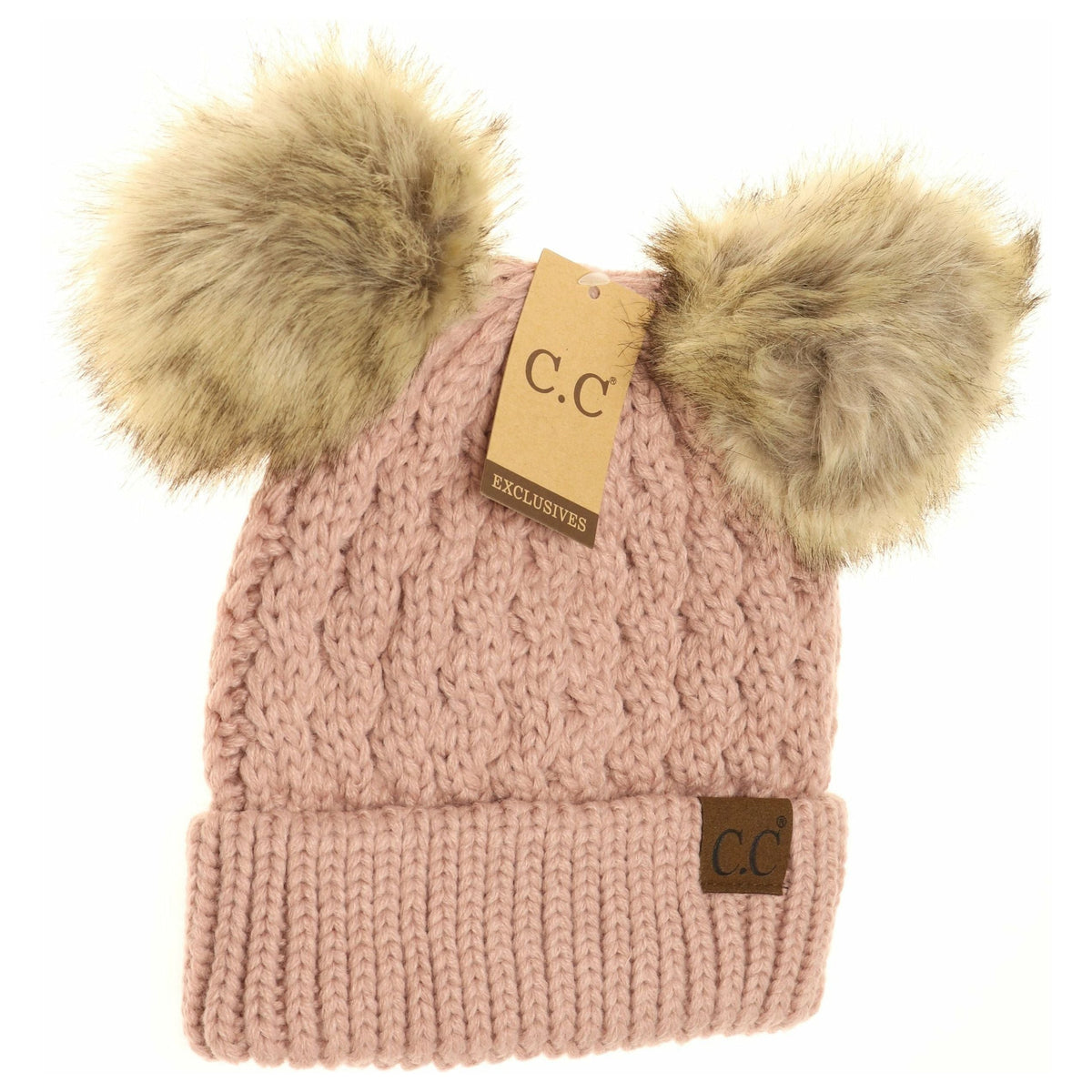 Cable Knit Double Pom Beanie HAT2055