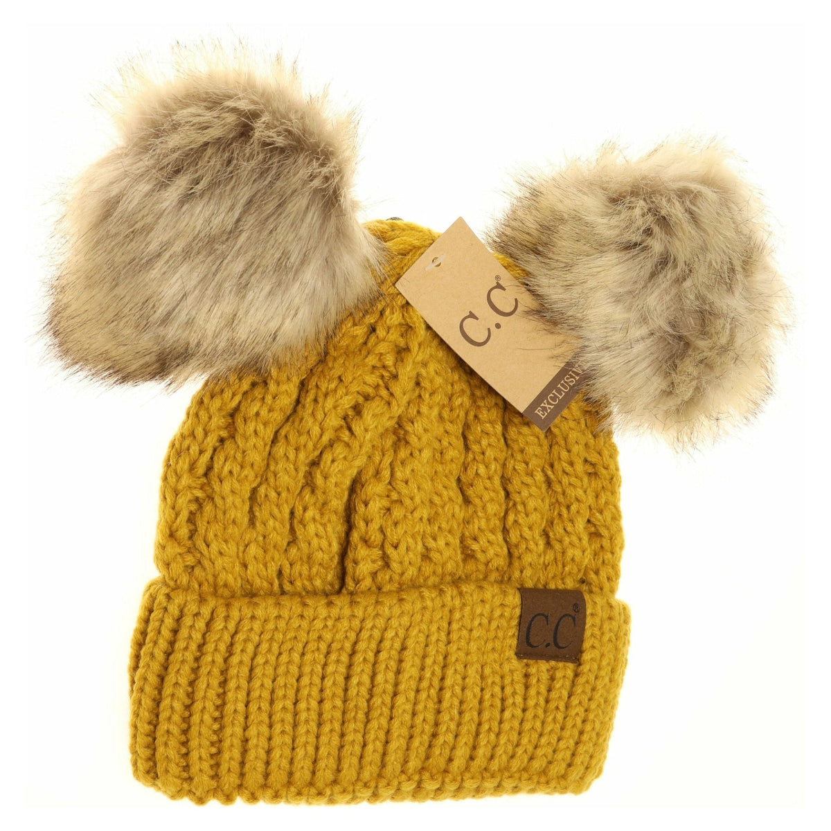 Cable Knit Double Pom Beanie HAT2055