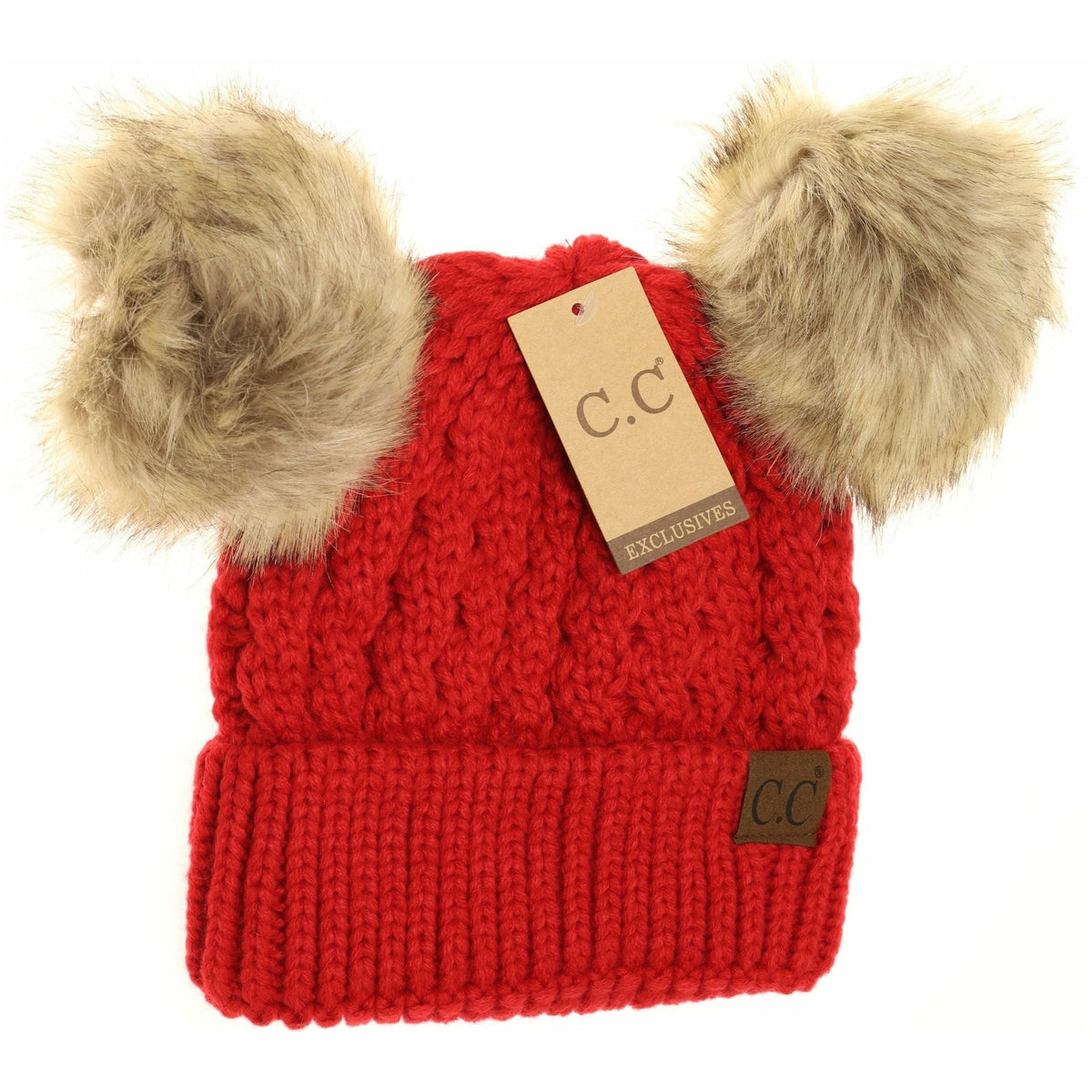 Cable Knit Double Pom Beanie HAT2055