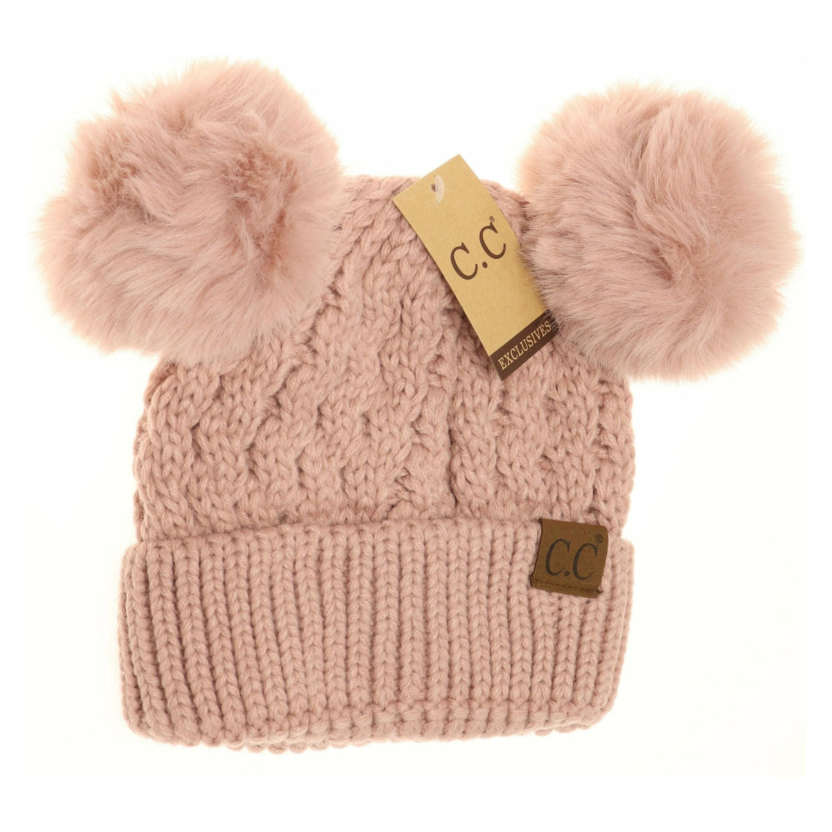 Cable Knit Double Matching Pom Beanie HAT2055-S
