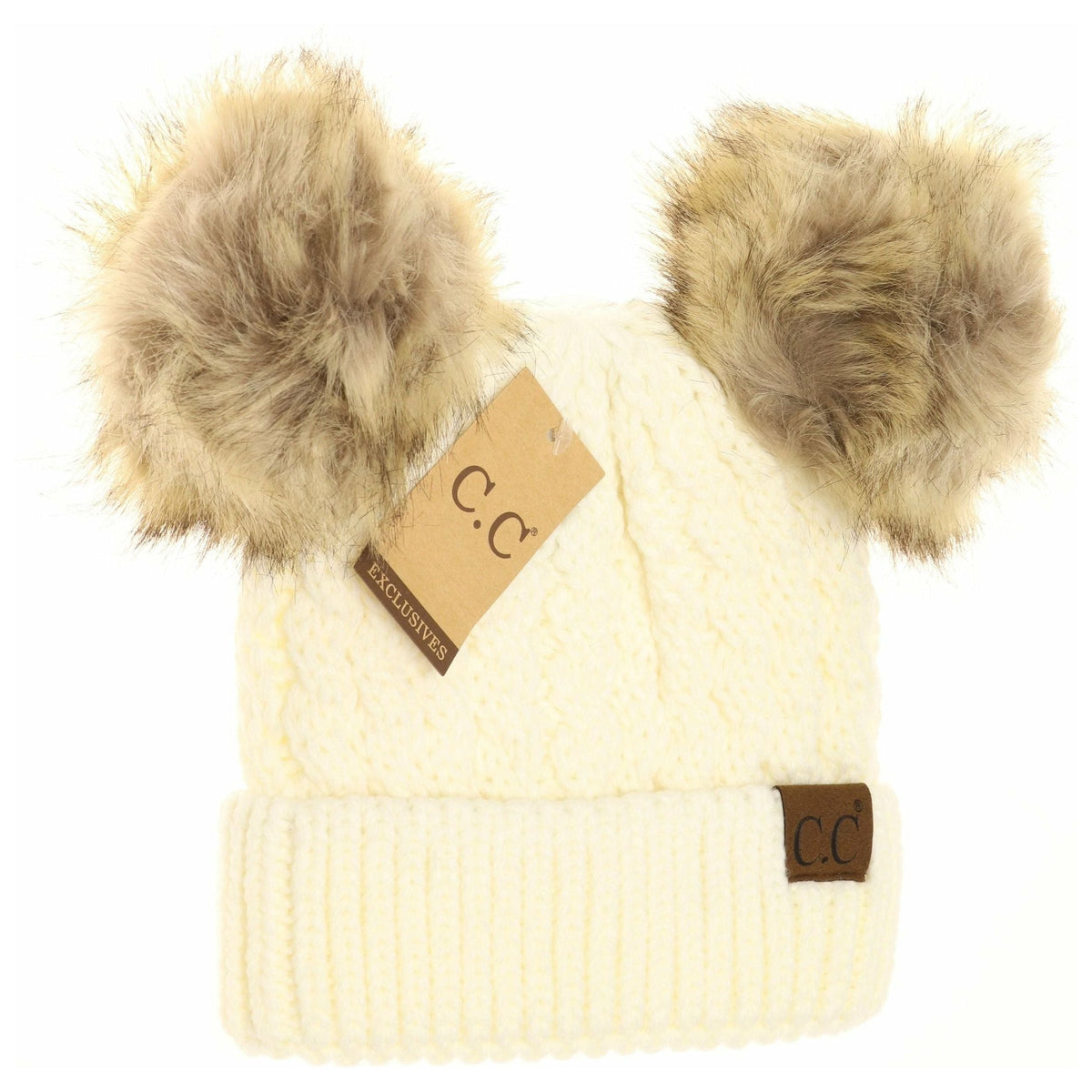 Cable Knit Double Pom Beanie HAT2055