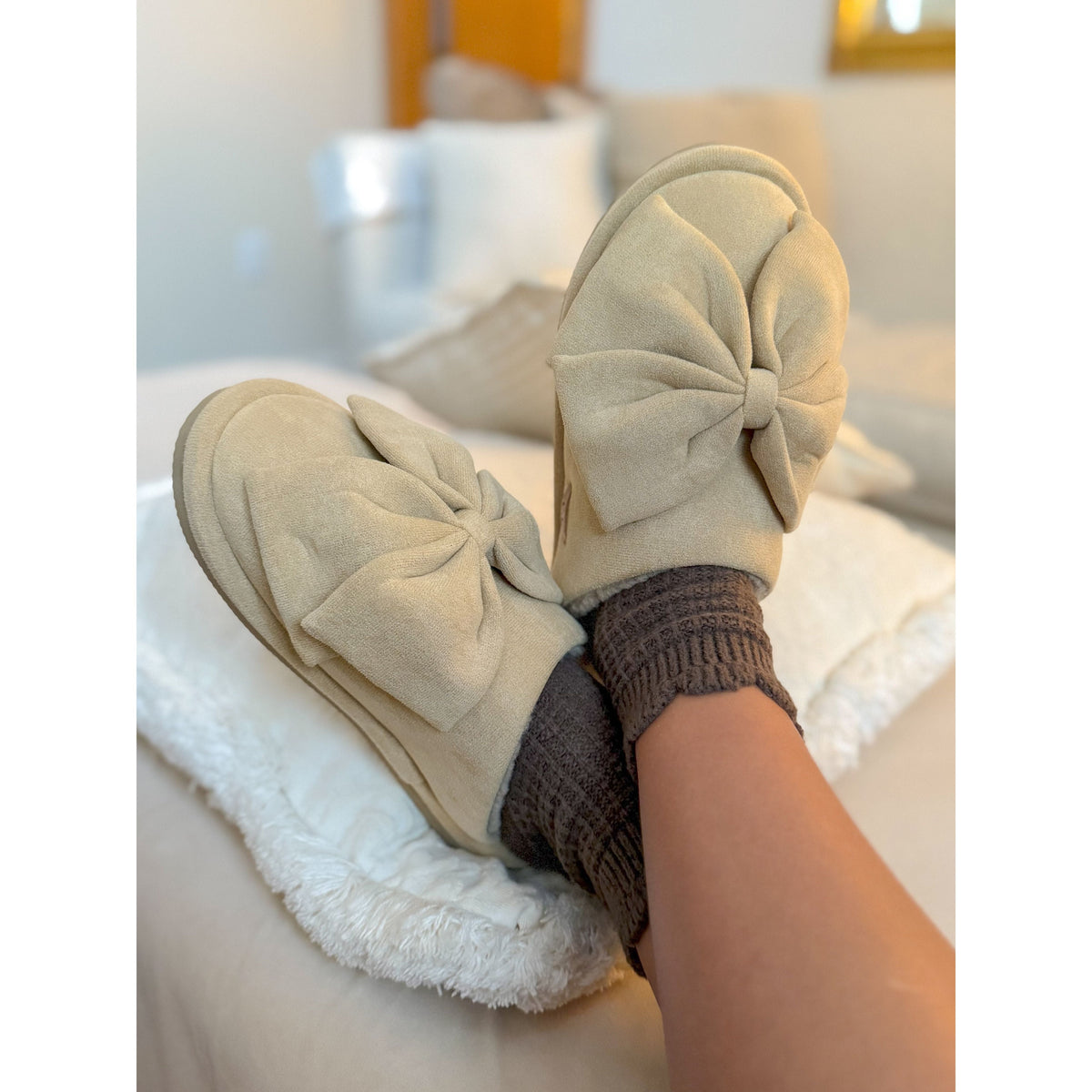 Faux Suede Bow C.C Slippers SPE0003