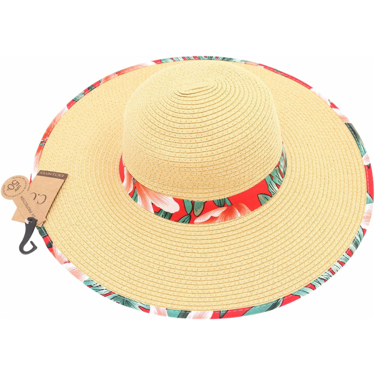 Straw Brim Hat w/Summer Floral Print ST3002