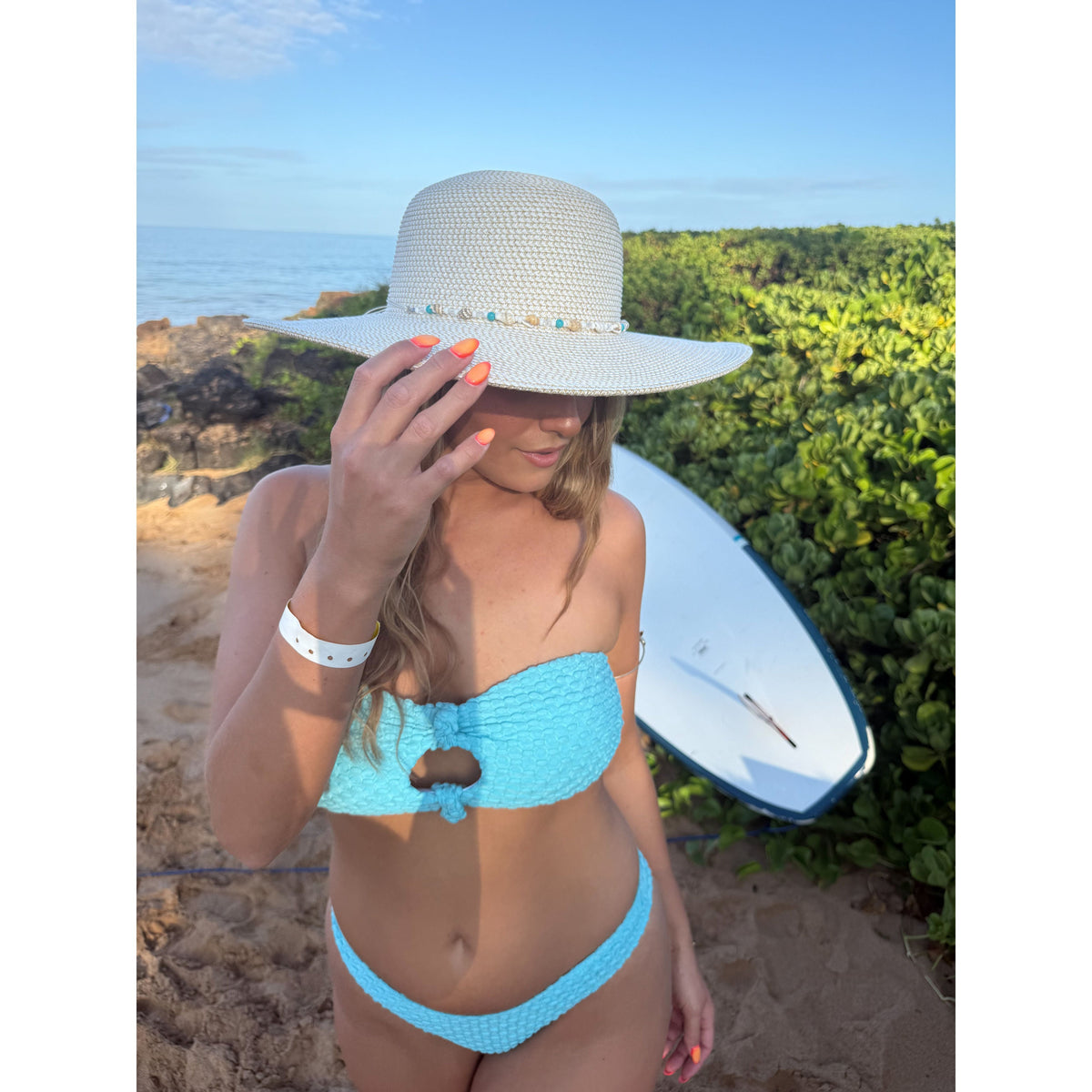 Shell & Bead Trim Wide Brim C.C Sunhat STH0039