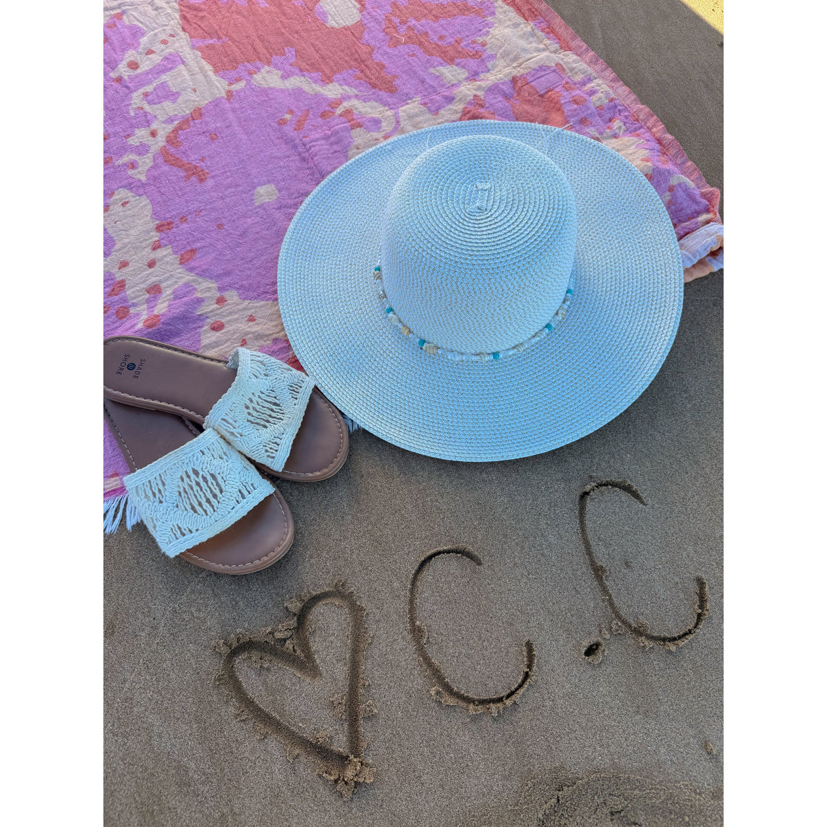 Shell & Bead Trim Wide Brim C.C Sunhat STH0039