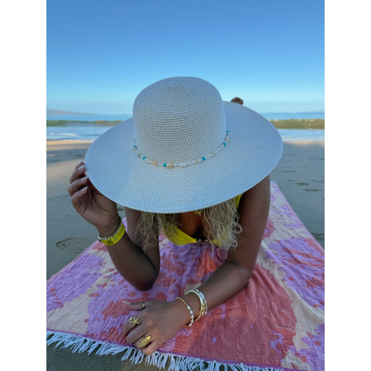 Shell & Bead Trim Wide Brim C.C Sunhat STH0039