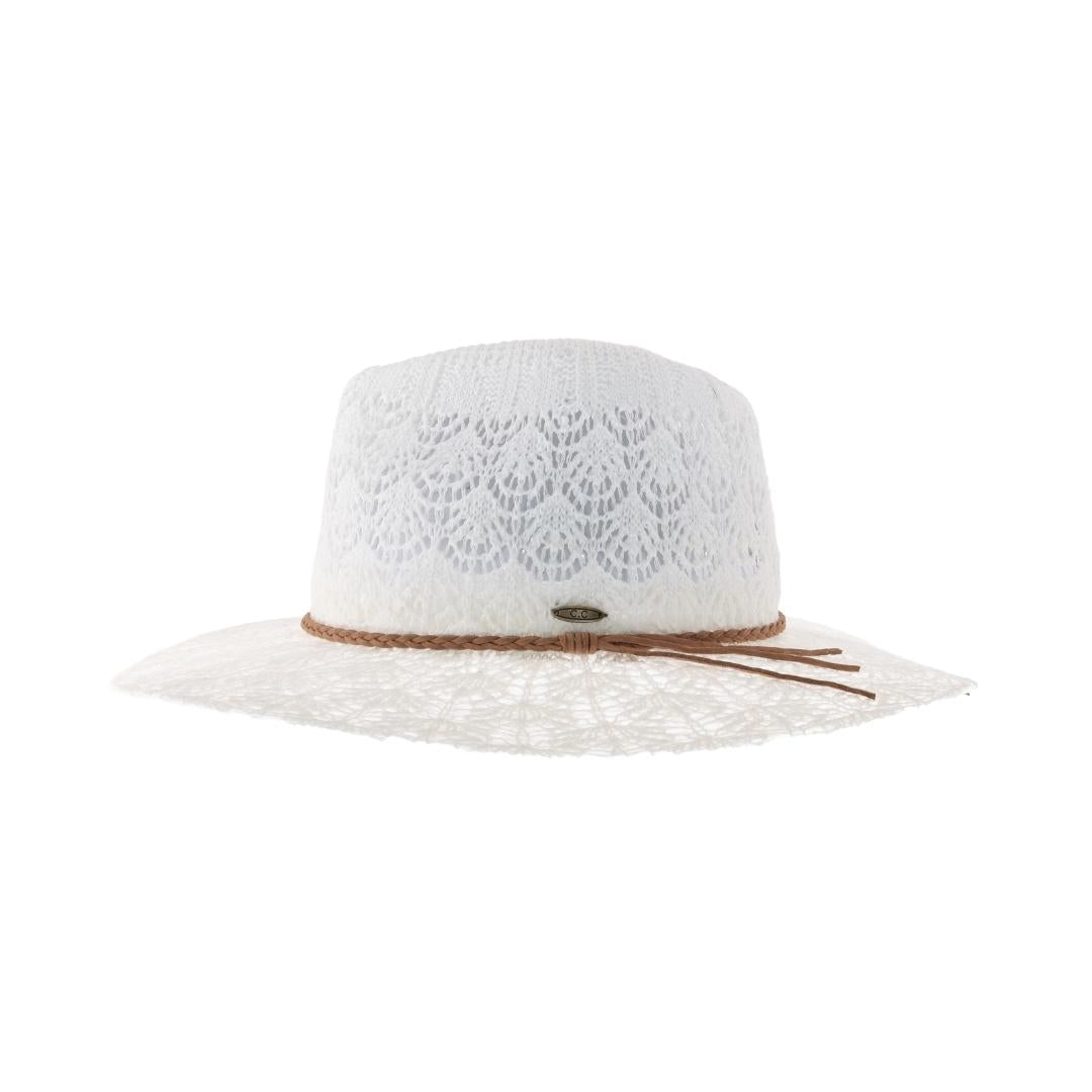 Horseshoe Lace Knit with Braided Suede Trim C.C Panama Hat KP013