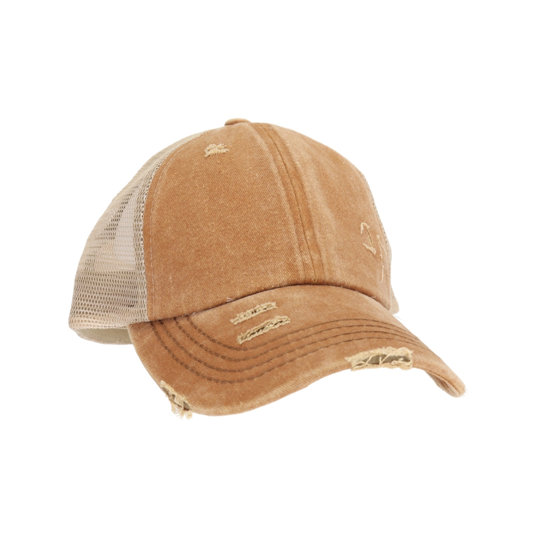 Washed Denim Criss Cross High Pony CC Ball Cap BT780