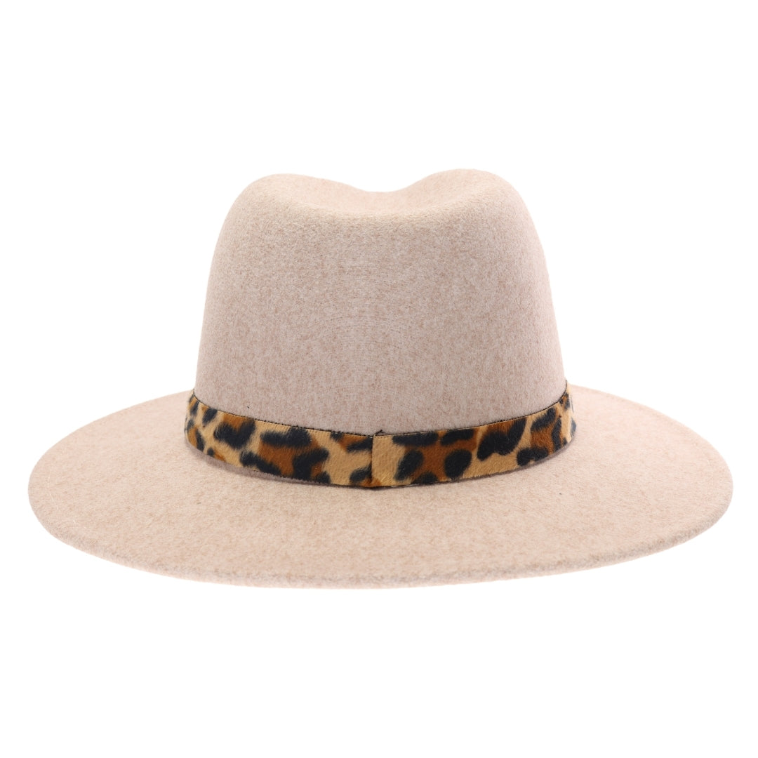 Leopard Trim Vegan Fabric C.C Panama HAT WF2