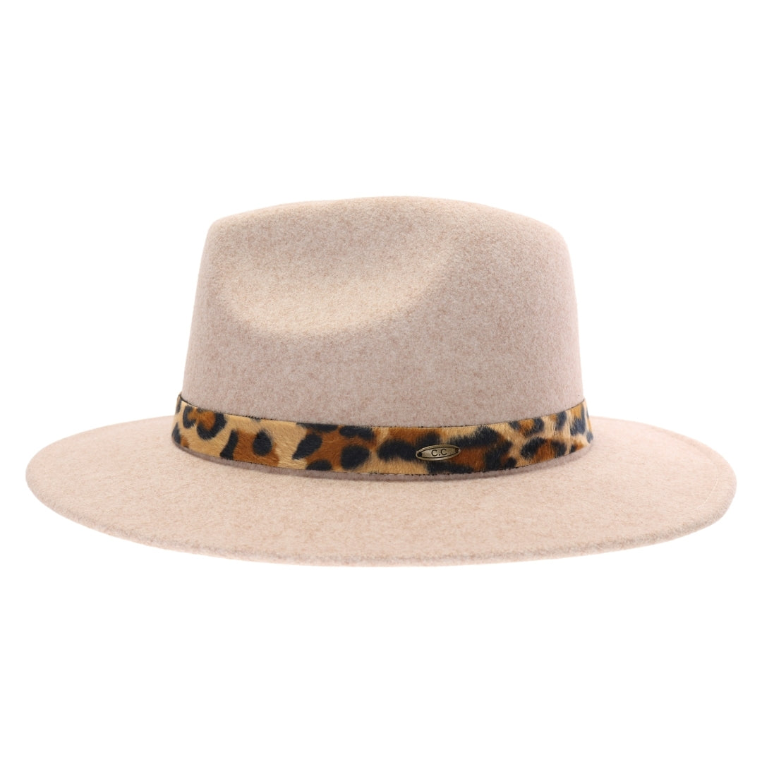 Leopard Trim Vegan Fabric C.C Panama HAT WF2