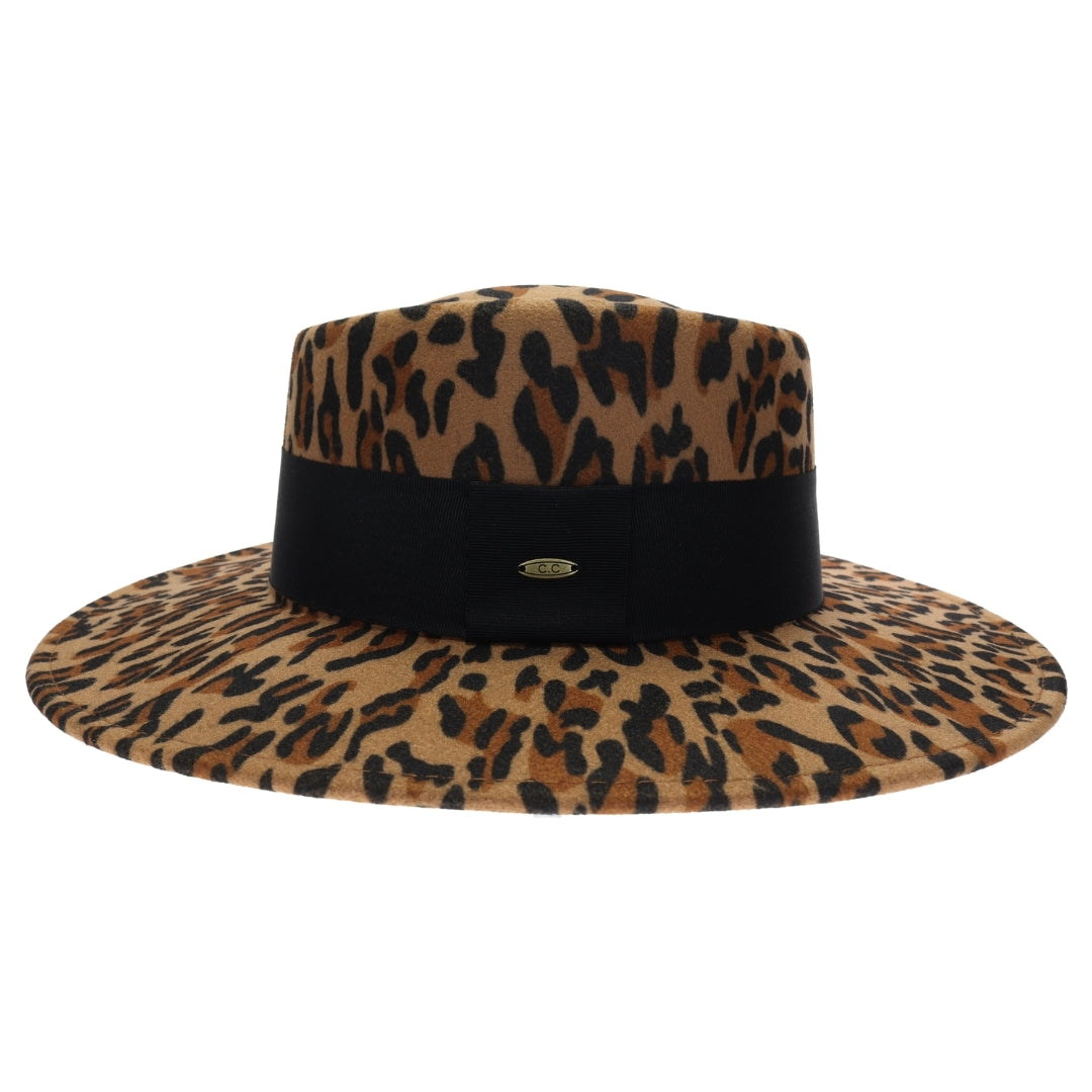 Leopard Vegan Fabric C.C Boater Hat WF8