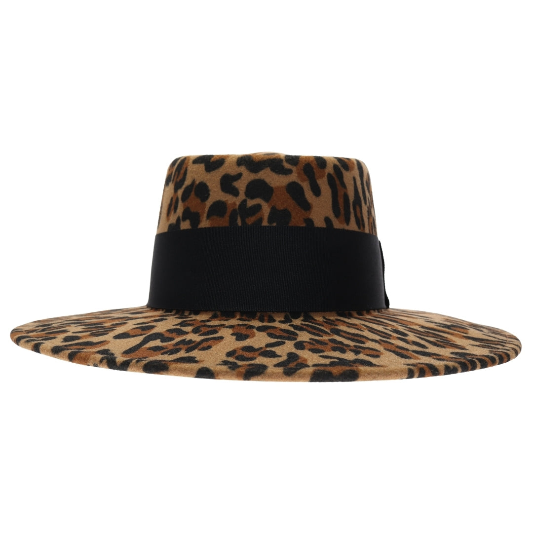 Leopard Vegan Fabric C.C Boater Hat WF8