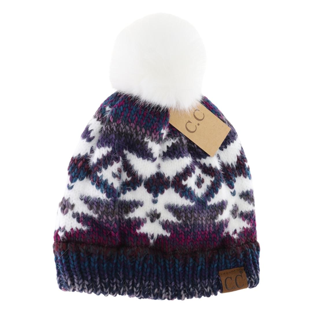 Ombre Aztec Faux Fur Pom C.C Beanie HAT2093