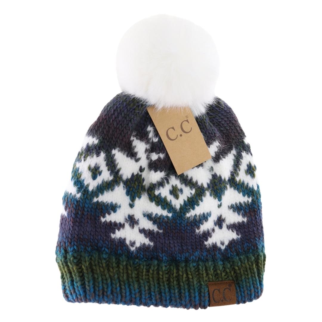 Ombre Aztec Faux Fur Pom C.C Beanie HAT2093