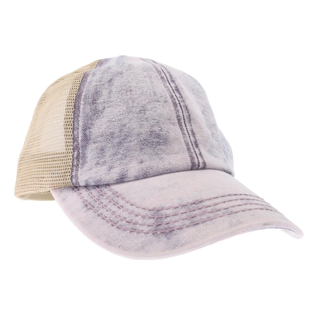 Stonewashed Denim Mesh Criss Cross High Pony C.C Ball Cap BT1009