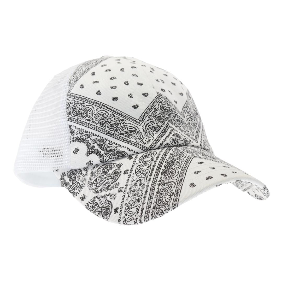 Paisley Bandana Mesh Back Criss Cross High Pony Ball Cap BT1010