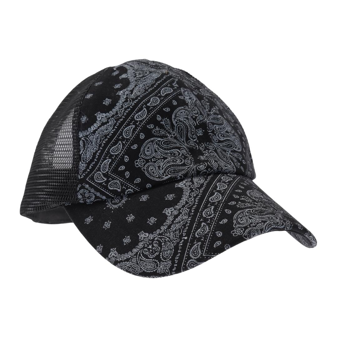 Paisley Bandana Mesh Back Criss Cross High Pony Ball Cap BT1010