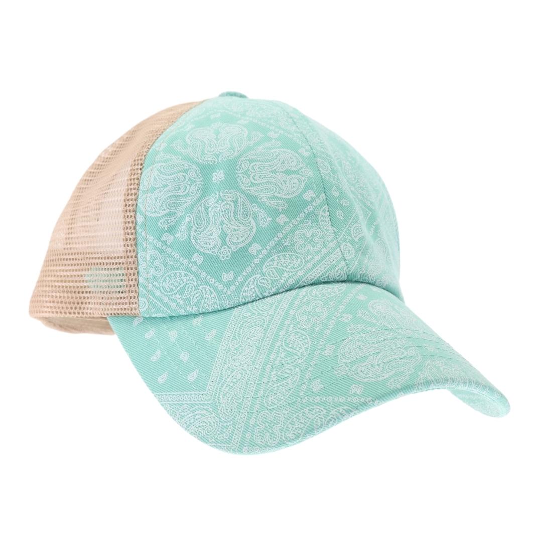 Paisley Bandana Mesh Back Criss Cross High Pony Ball Cap BT1010