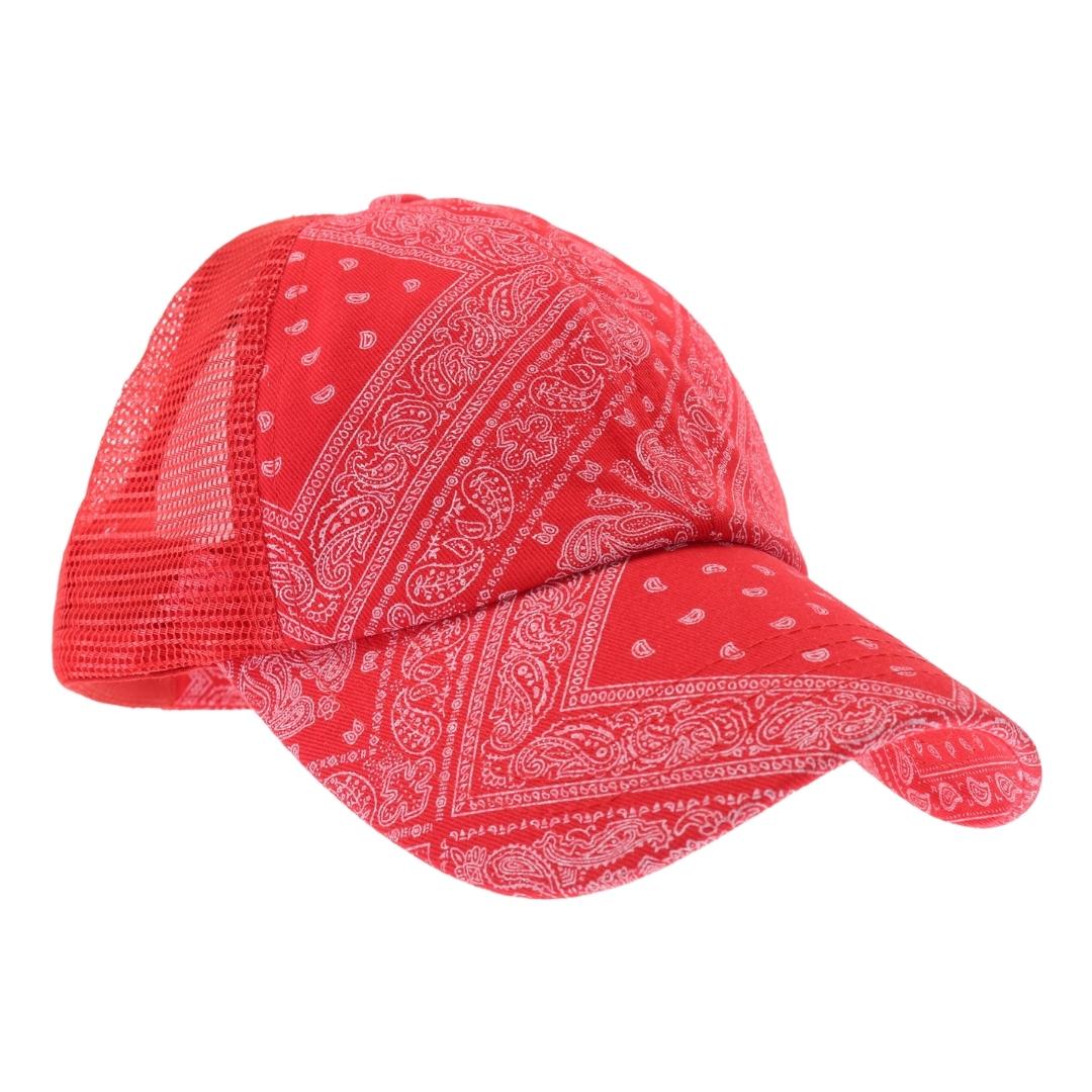 Paisley Bandana Mesh Back Criss Cross High Pony Ball Cap BT1010