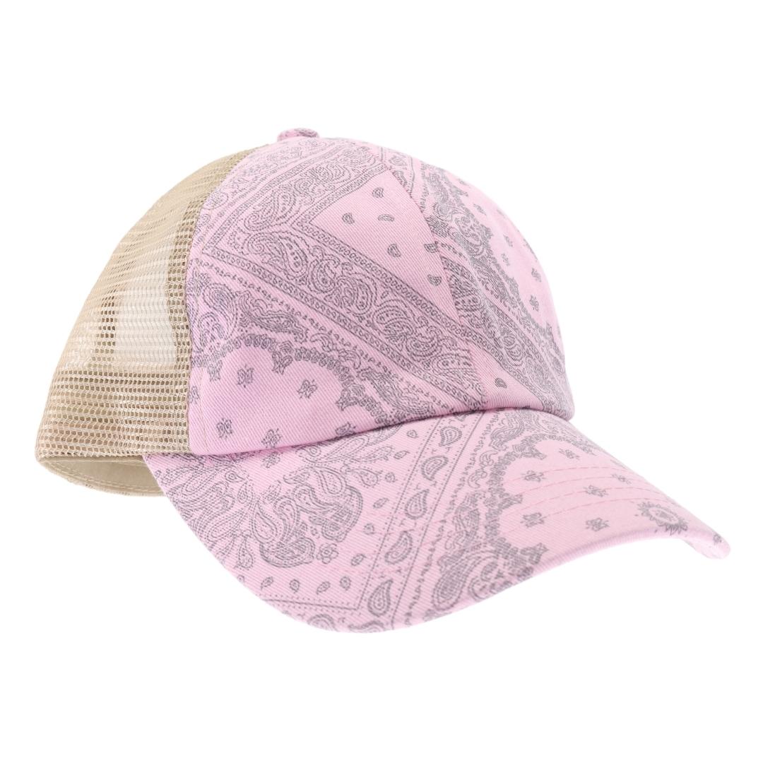 Paisley Bandana Mesh Back Criss Cross High Pony Ball Cap BT1010