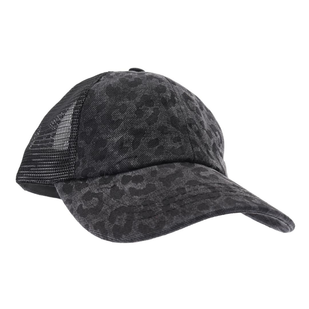 Leopard Denim Mesh Back Criss Cross High Pony C.C Ball Cap BT1012