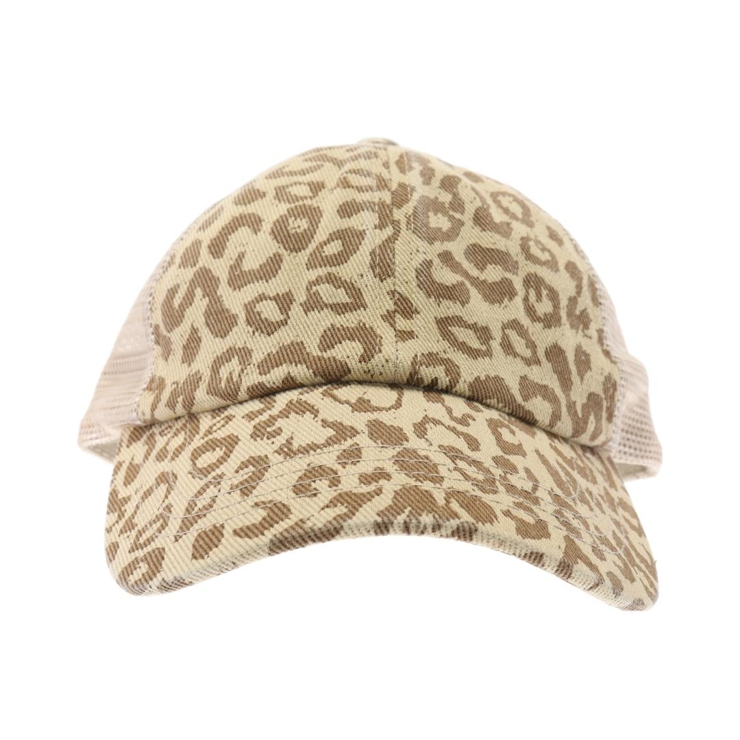 Leopard Denim Mesh Back Criss Cross High Pony C.C Ball Cap BT1012