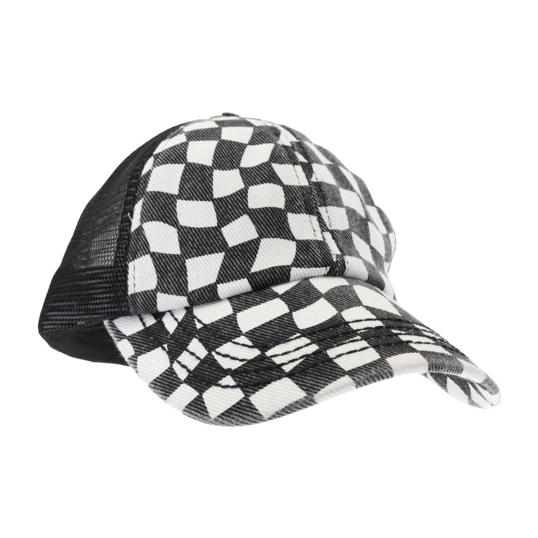 Checkered Mesh Criss Cross High Pony C.C Ball Cap BT1008