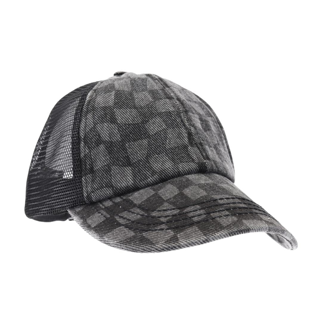 Checkered Mesh Criss Cross High Pony C.C Ball Cap BT1008