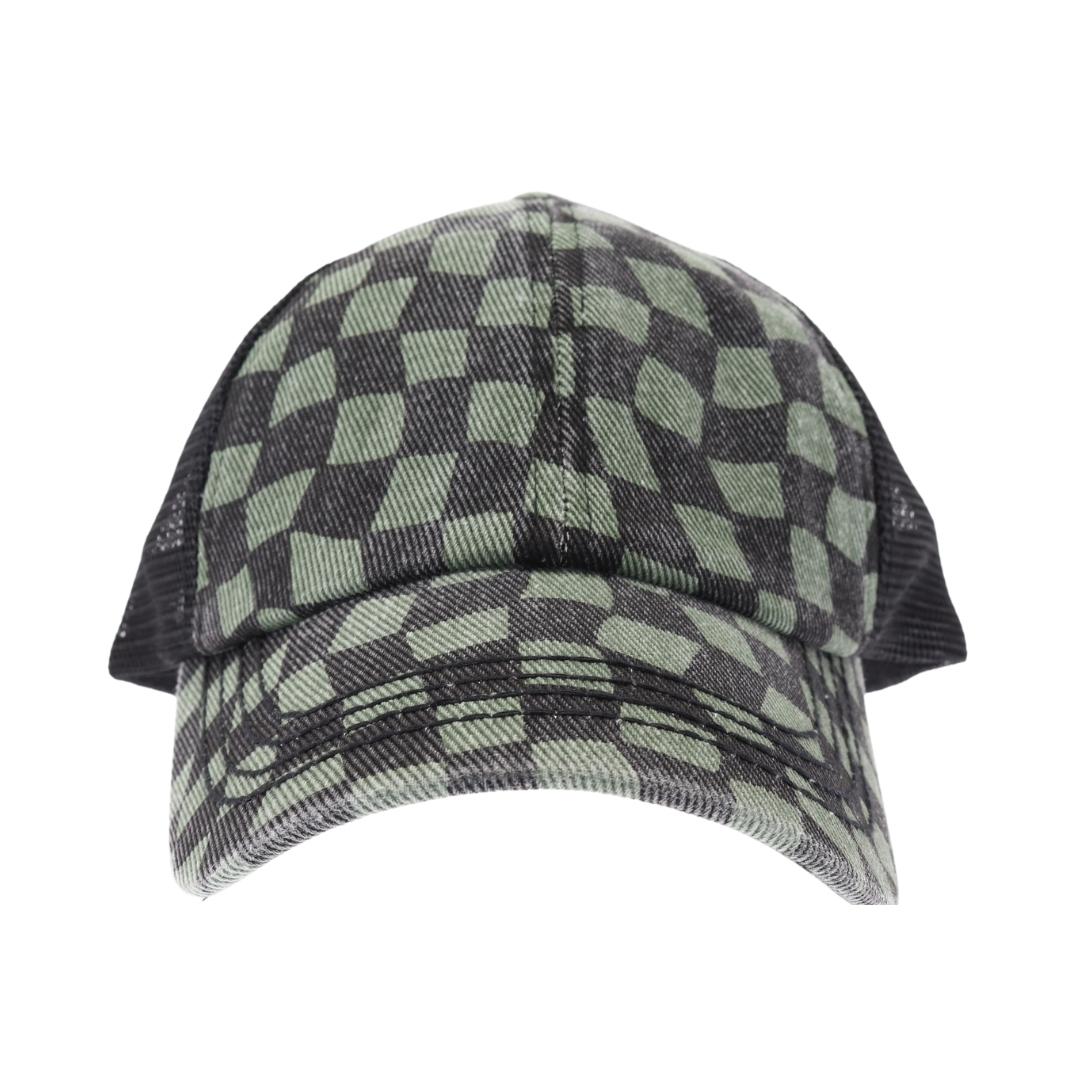 Checkered Mesh Criss Cross High Pony C.C Ball Cap BT1008