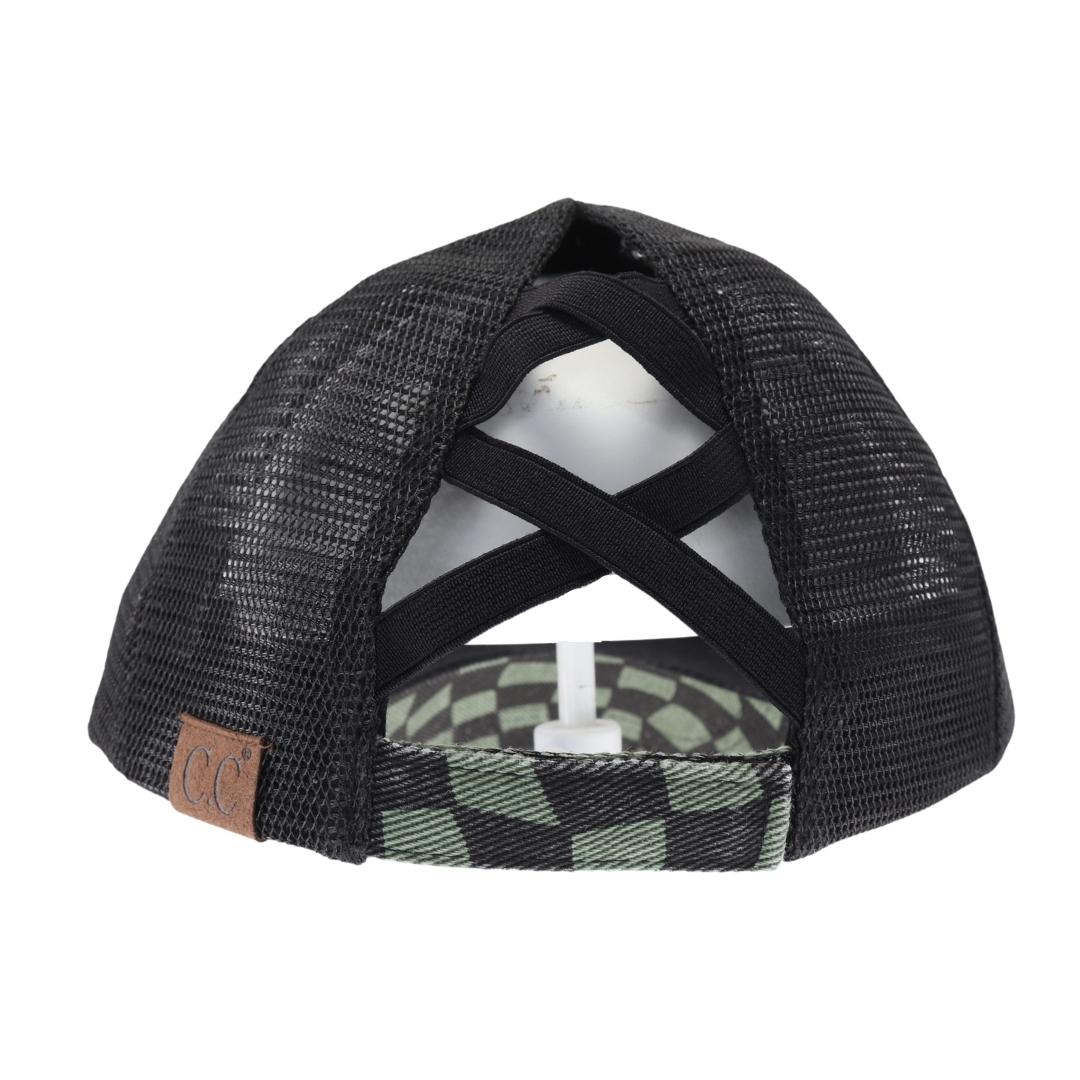 Checkered Mesh Criss Cross High Pony C.C Ball Cap BT1008