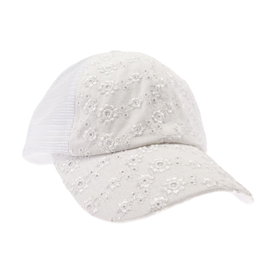 Eyelet Embroidered Criss Cross High Pony C.C Ball Cap BT1011