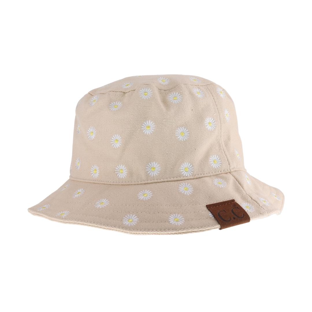 Daisy Embroidered Cotton Canvas C.C Bucket Hat KB005