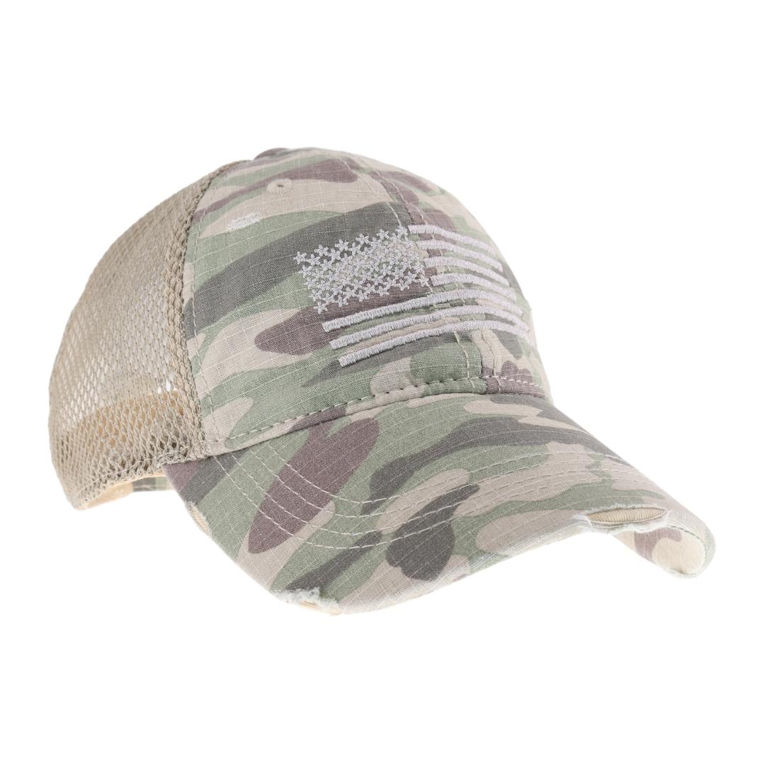 Embroidered American Flag Camo C.C Ball Cap BA3910