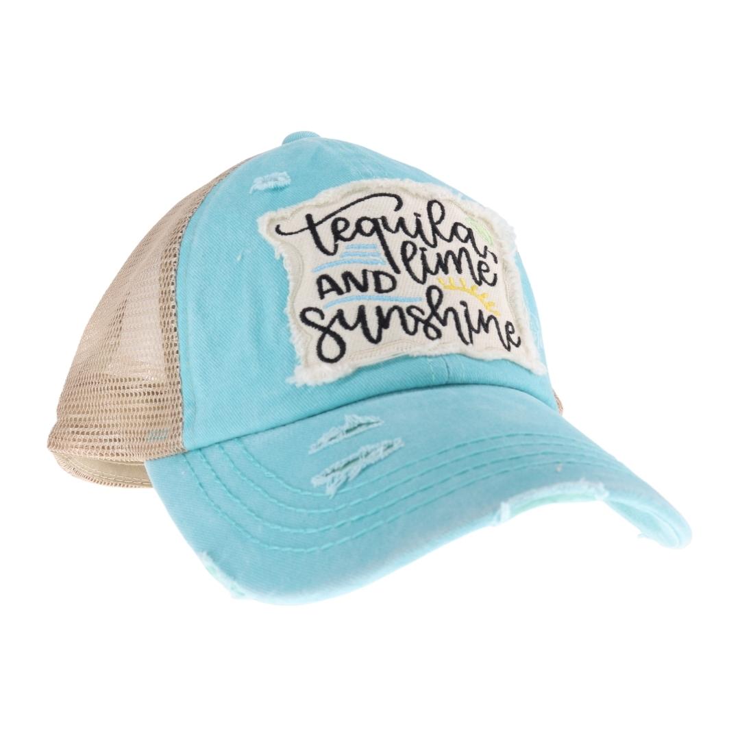 Embroidered Tequila Lime and Sunshine Patch C.C High Pony Criss Cross Ball Cap BT1003