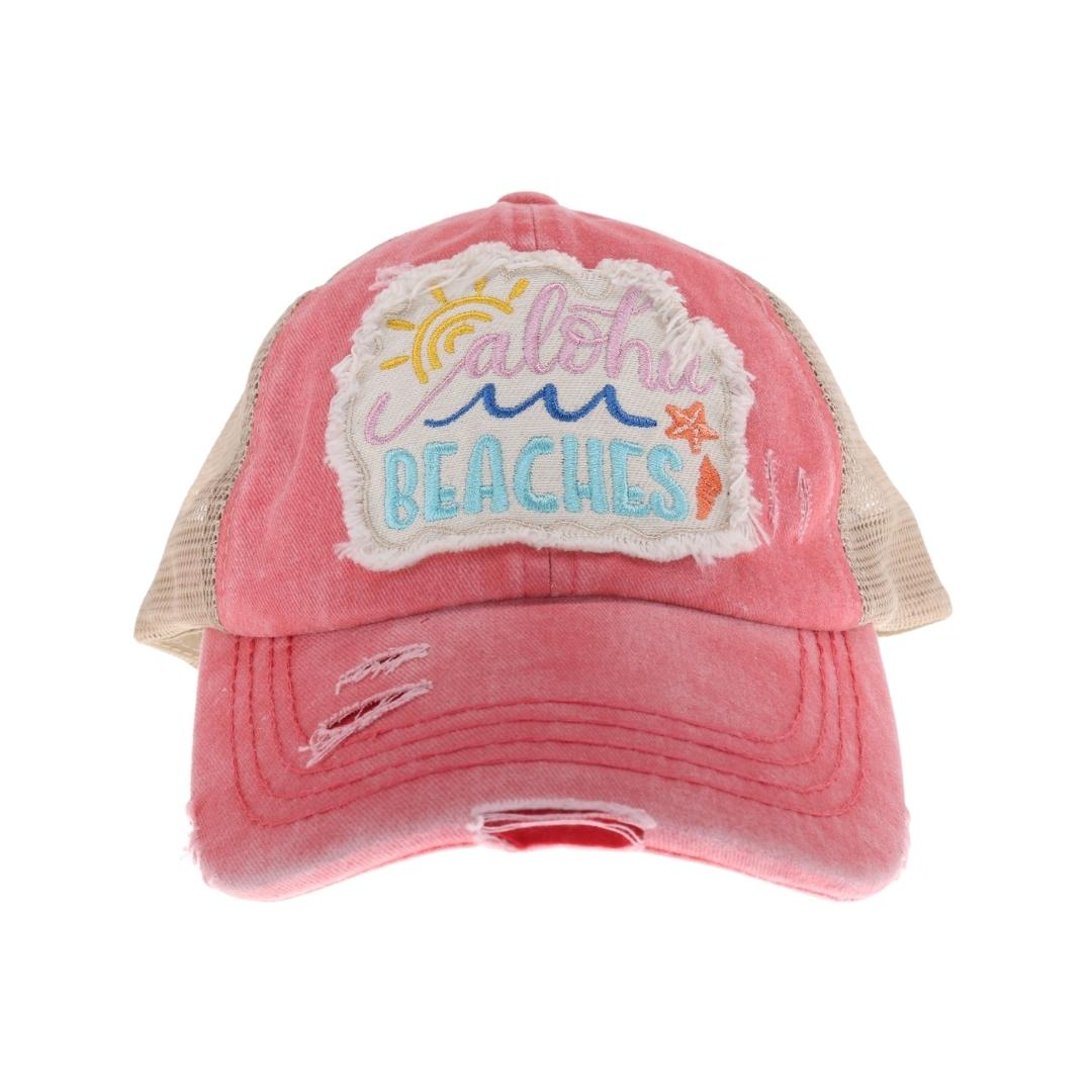 Embroidered Aloha Beaches Patch C.C High Pony Criss Cross Ball Cap BT1000